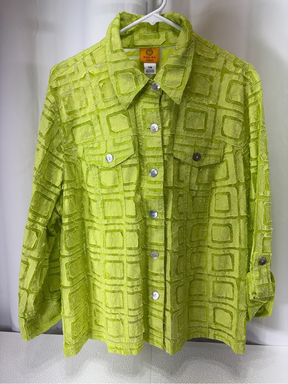 Ruby Rd. Lime Green Textured Button-Front Shirt Jacket 3133